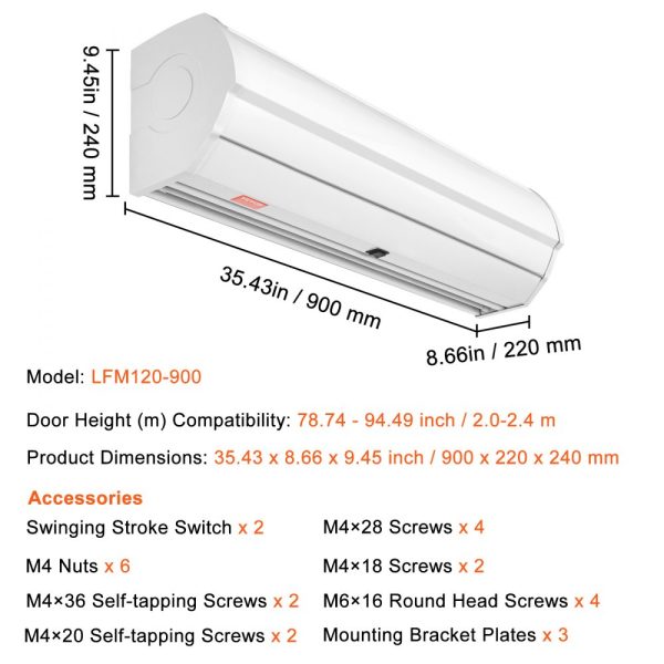 36 Commercial Air Curtain, Dual Speed 900 CFM Wall-Mounted Over Door Fan with Heavy Duty Limit Switch, 110V Unheated, Easy Installation - Image 7