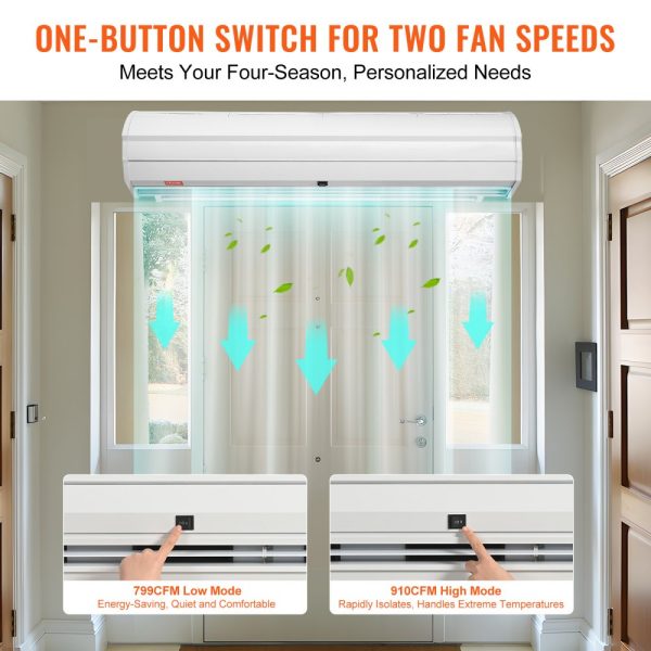 48 Commercial Indoor Air Curtain 2 Speeds 1200CFM Wall Mounted for Doors Heavy Duty Limit Switch Easy Install 110V Unheated - Image 4