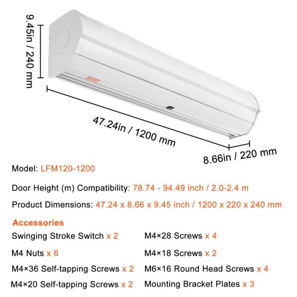 48 Commercial Indoor Air Curtain 2 Speeds 1200CFM Wall Mounted for Doors Heavy Duty Limit Switch Easy Install 110V Unheated - Image 7