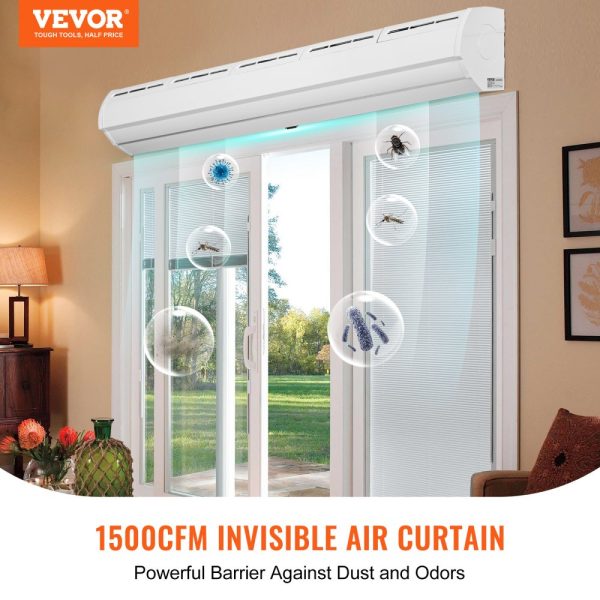 60 Commercial Indoor Air Curtain, 1500CFM, 2 Speeds, Wall Mount for Doors, Heavy Duty Limit Switch, Easy Install, 110V Unheated - Image 2