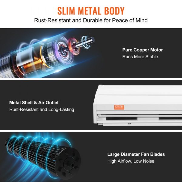 60 Commercial Indoor Air Curtain, 1500CFM, 2 Speeds, Wall Mount for Doors, Heavy Duty Limit Switch, Easy Install, 110V Unheated - Image 6