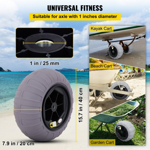 Beach Balloon Wheels 15.7 Replacement Sand Tire TPU Cart Tire for Kayak Canoe Buggy with Free Pump 2-Pack - Image 3