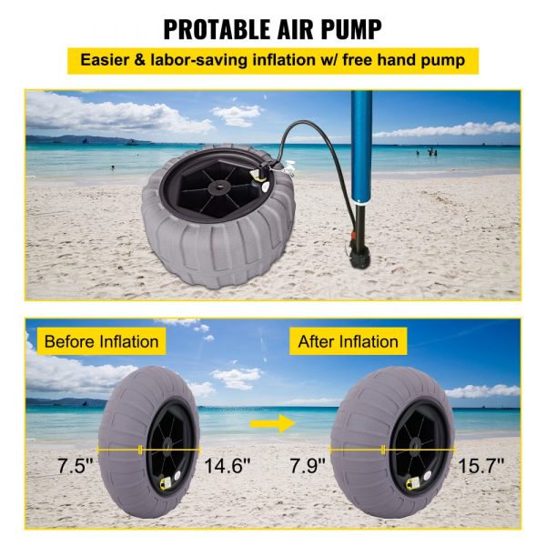 Beach Balloon Wheels 15.7 Replacement Sand Tire TPU Cart Tire for Kayak Canoe Buggy with Free Pump 2-Pack - Image 6