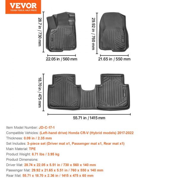 Automotive Floor Mats Fits for Honda CR-V (Hybrid Models) 2017-2022 3 pcs - Image 7