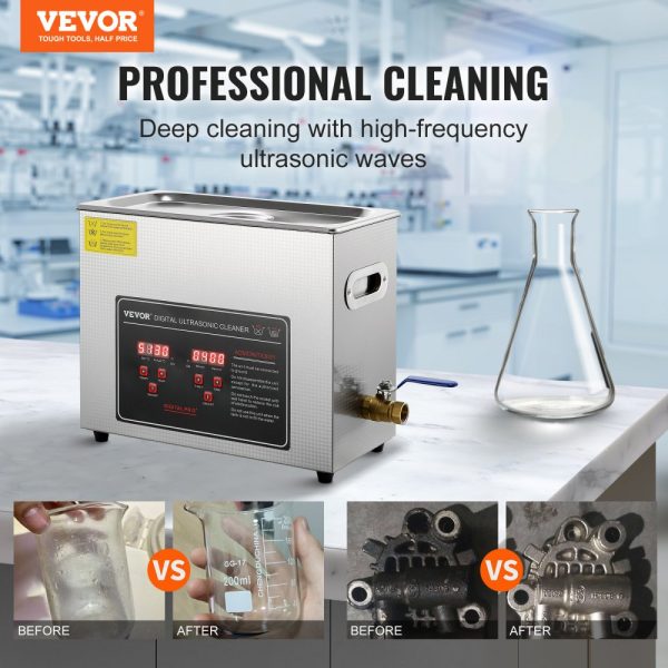 Professional Ultrasonic Jewelry Cleaner with Digital Timer and Heater, Stainless Steel Cleaning Machine for Small Parts, Watches, Rings, Glasses, and Circuit Boards, 6L - Image 2