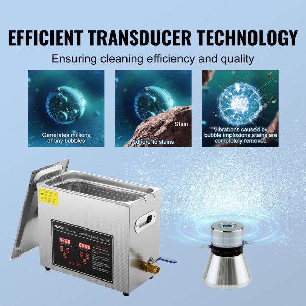 Professional Ultrasonic Jewelry Cleaner with Digital Timer and Heater, Stainless Steel Cleaning Machine for Small Parts, Watches, Rings, Glasses, and Circuit Boards, 6L - Image 3