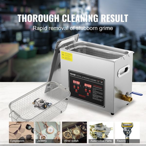 Professional Ultrasonic Jewelry Cleaner with Digital Timer and Heater, Stainless Steel Cleaning Machine for Small Parts, Watches, Rings, Glasses, and Circuit Boards, 6L - Image 5