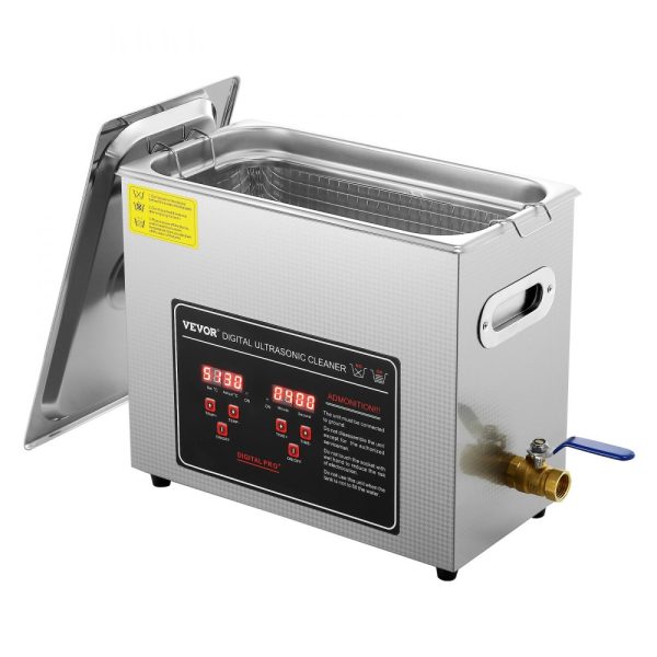 Professional Ultrasonic Jewelry Cleaner with Digital Timer and Heater, Stainless Steel Cleaning Machine for Small Parts, Watches, Rings, Glasses, and Circuit Boards, 6L