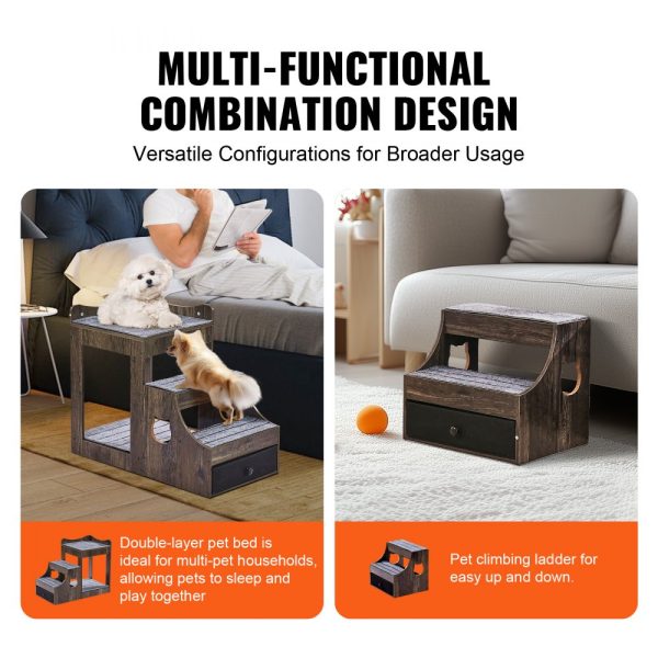 Pet Bunk Bed with Stairs Dog/Cat Window Perch with Storage Indoor Gray - Image 3