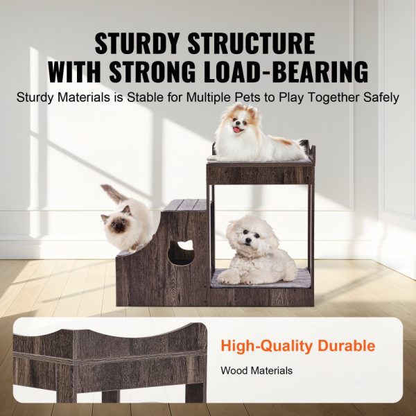 Pet Bunk Bed with Stairs Dog/Cat Window Perch with Storage Indoor Gray - Image 4