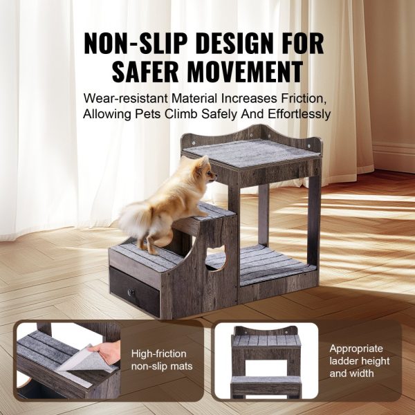Pet Bunk Bed with Stairs Dog/Cat Window Perch with Storage Indoor Gray - Image 5