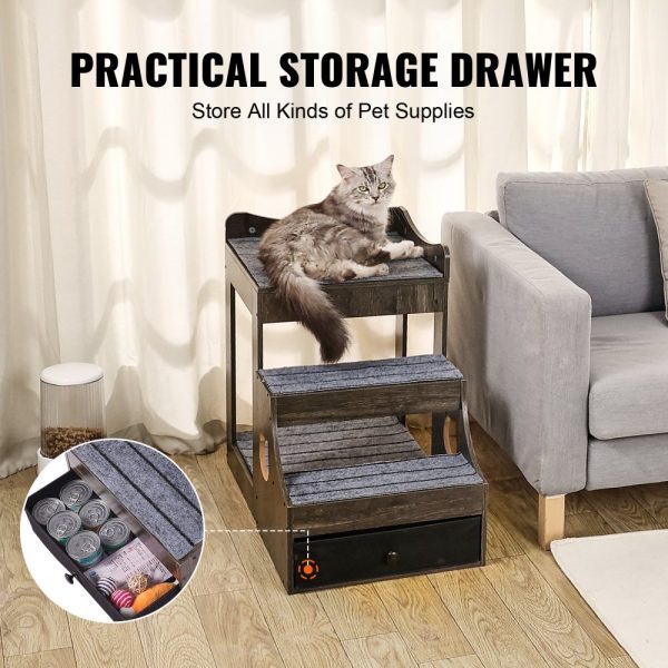 Pet Bunk Bed with Stairs Dog/Cat Window Perch with Storage Indoor Gray - Image 6