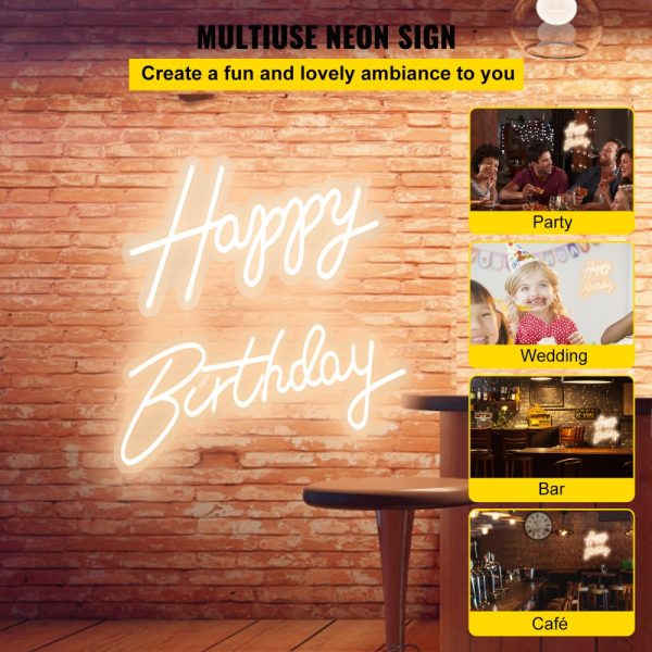 Happy Birthday LED Neon Sign, 18x8 & 26x7.5, Adjustable Brightness, Power Adapter Included for Parties, Clubs, & Celebrations Warm White - Image 2