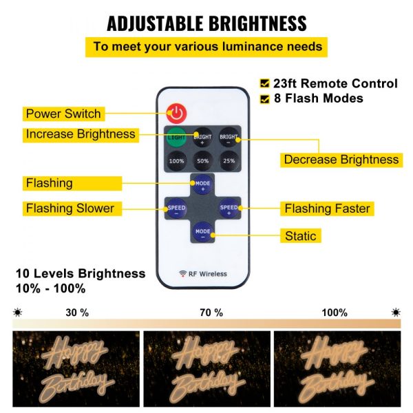 Happy Birthday LED Neon Sign, 18x8 & 26x7.5, Adjustable Brightness, Power Adapter Included for Parties, Clubs, & Celebrations Warm White - Image 3
