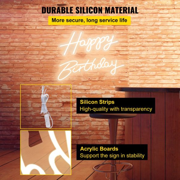 Happy Birthday LED Neon Sign, 18x8 & 26x7.5, Adjustable Brightness, Power Adapter Included for Parties, Clubs, & Celebrations Warm White - Image 4