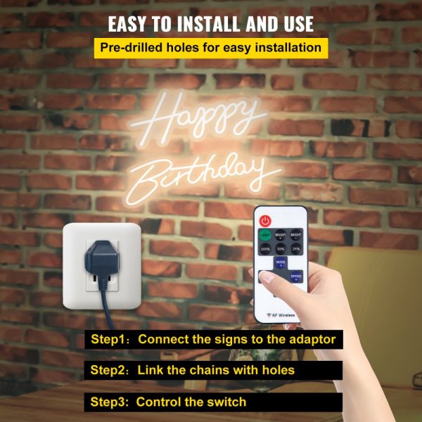 Happy Birthday LED Neon Sign, 18x8 & 26x7.5, Adjustable Brightness, Power Adapter Included for Parties, Clubs, & Celebrations Warm White - Image 5