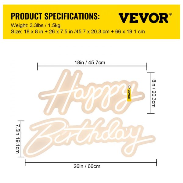 Happy Birthday LED Neon Sign, 18x8 & 26x7.5, Adjustable Brightness, Power Adapter Included for Parties, Clubs, & Celebrations Warm White - Image 7