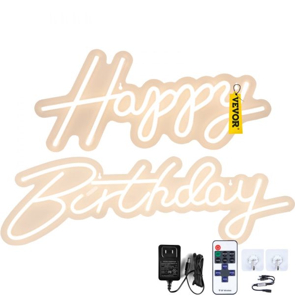 Happy Birthday LED Neon Sign, 18x8 & 26x7.5, Adjustable Brightness, Power Adapter Included for Parties, Clubs, & Celebrations Warm White