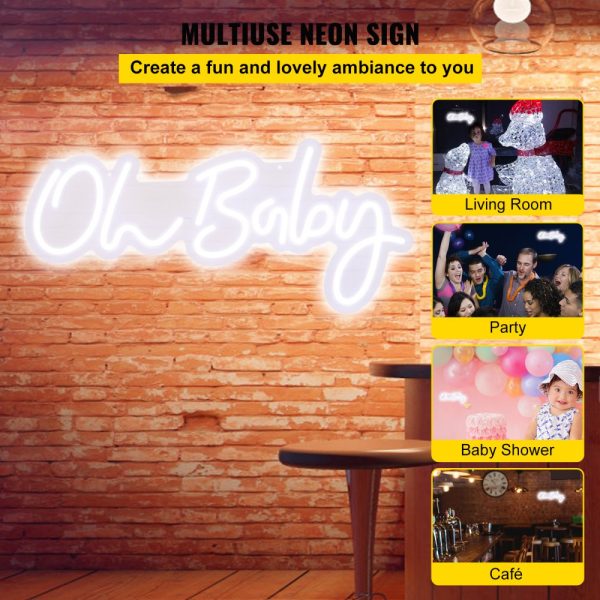 Neon Sign Wall Decor with Remote Control and Dimmable Switch for Baby Shower, Birthday Party, Wedding 23.5x12 White - Image 2