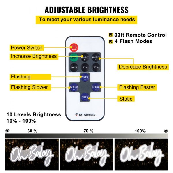 Neon Sign Wall Decor with Remote Control and Dimmable Switch for Baby Shower, Birthday Party, Wedding 23.5x12 White - Image 3
