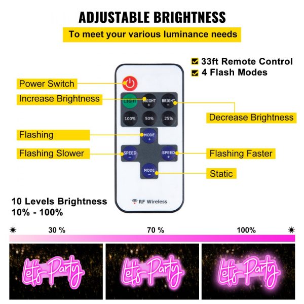 23 X 10 Pink Neon Wall Decor for Party Wedding Home Use with Adjustable Brightness Remote Control and Adapter - Image 3