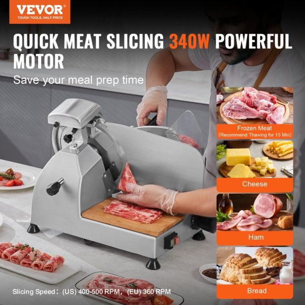 Electric Meat Slicer 340W 10 Stainless Steel Blade with Built-In Sharpening Stone Adjustable Thickness 0-0.6 inch for Commercial Home Use Meat Cheese - Image 2