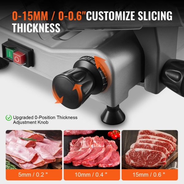 Electric Meat Slicer 340W 10 Stainless Steel Blade with Built-In Sharpening Stone Adjustable Thickness 0-0.6 inch for Commercial Home Use Meat Cheese - Image 3