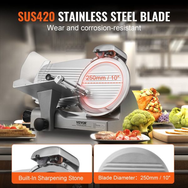 Electric Meat Slicer 340W 10 Stainless Steel Blade with Built-In Sharpening Stone Adjustable Thickness 0-0.6 inch for Commercial Home Use Meat Cheese - Image 4