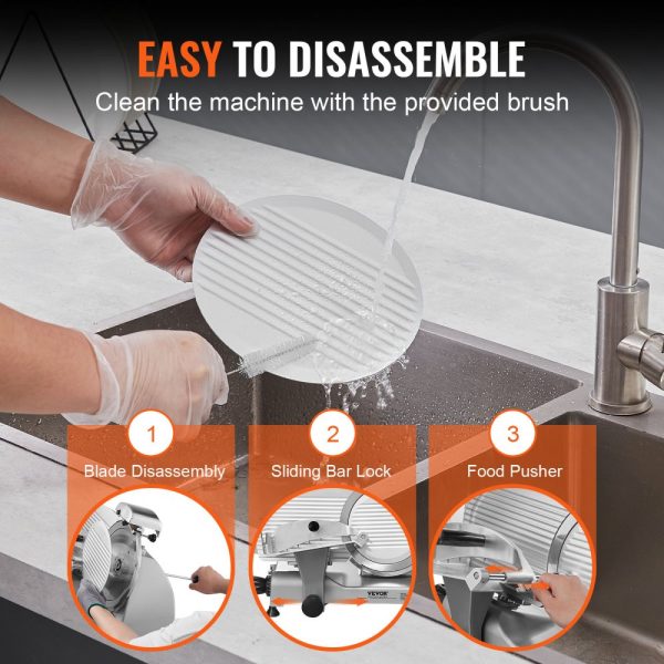 Electric Meat Slicer 340W 10 Stainless Steel Blade with Built-In Sharpening Stone Adjustable Thickness 0-0.6 inch for Commercial Home Use Meat Cheese - Image 5