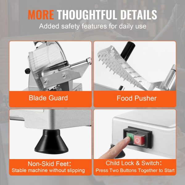 Electric Meat Slicer 340W 10 Stainless Steel Blade with Built-In Sharpening Stone Adjustable Thickness 0-0.6 inch for Commercial Home Use Meat Cheese - Image 6