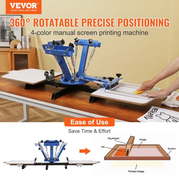 4-Color 2-Station Screen Printing Machine with 360-Degree Rotating Design 21.2x17.7in 54x45cm Dual-Layer Positioning Pallet for DIY T-Shirt Printing - Image 2