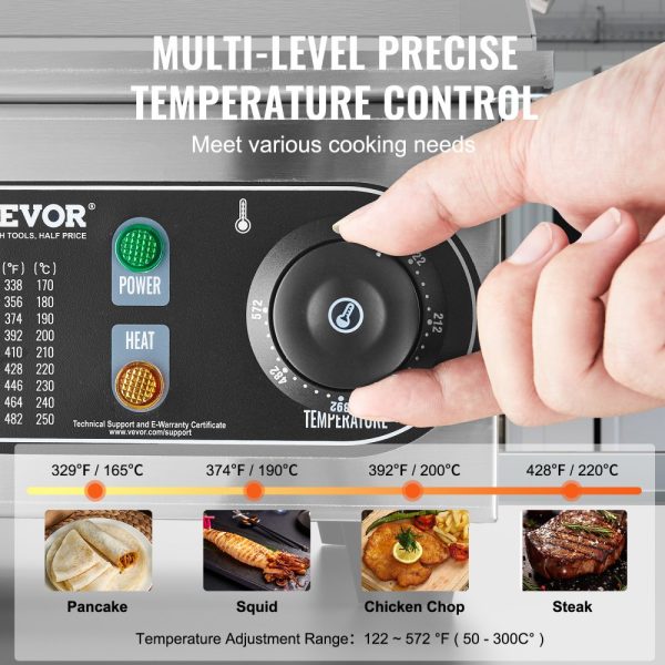 Electric Griddle 2800W Countertop Flat Top Grill Adjustable Temp 122-572°F 25.98x15.75x0.39in Stainless Steel 2 Shovels 2 Brushes Home Restaurant Plug Included - Image 4