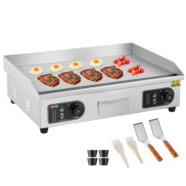 Electric Griddle 2800W Countertop Flat Top Grill Adjustable Temp 122-572°F 25.98x15.75x0.39in Stainless Steel 2 Shovels 2 Brushes Home Restaurant Plug Included