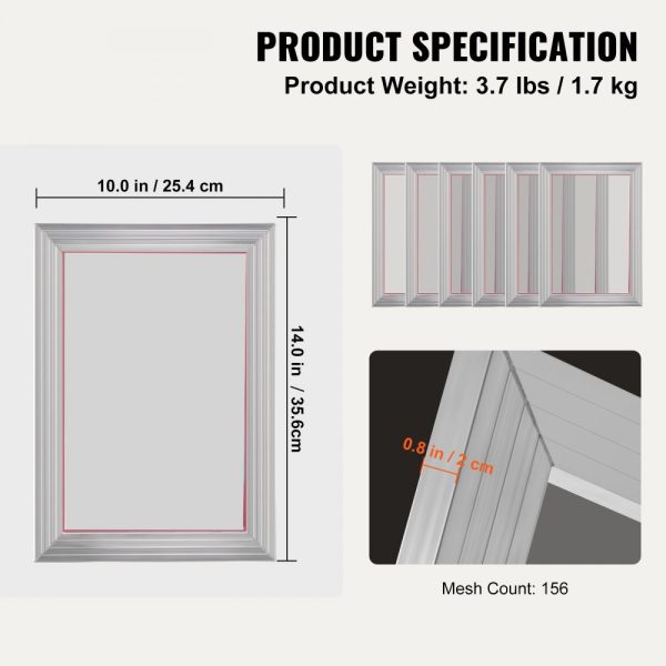 6 Piece Aluminum Screen Printing Frames Kit with 10x14 Inch Frames 156 Mesh Count High Tension Nylon Mesh Sealing Tape for T-Shirt DIY Printing - Image 7