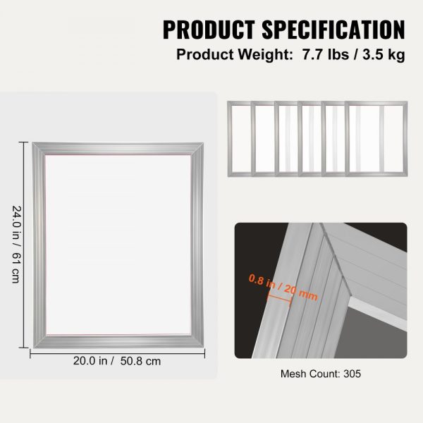 6 Piece Aluminum Screen Printing Frames Kit 20x24 Inch 305 Mesh Count Nylon Screen with Sealing Tape for T-Shirt DIY Printing - Image 7