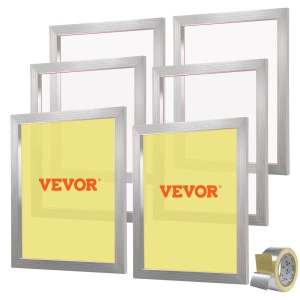 6 Piece Aluminum Screen Printing Frames Kit 20x24 Inch 305 Mesh Count Nylon Screen with Sealing Tape for T-Shirt DIY Printing