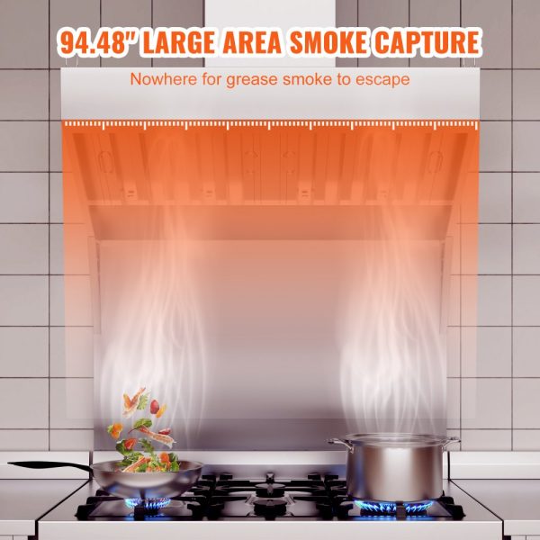 8FT Commercial Exhaust Hood 201 Stainless Steel Detachable U-Shaped Grid Oil Filter Mesh Rust Resistant Ventilation Hood for Food Trucks Restaurants - Image 3