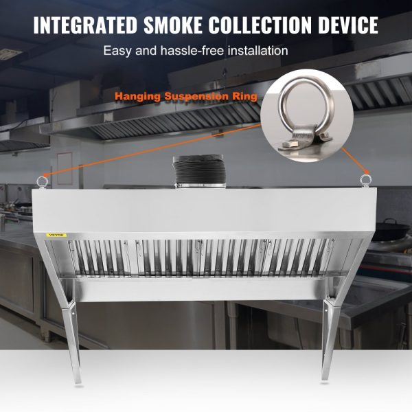 8FT Commercial Exhaust Hood 201 Stainless Steel Detachable U-Shaped Grid Oil Filter Mesh Rust Resistant Ventilation Hood for Food Trucks Restaurants - Image 5