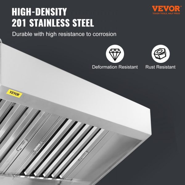 8FT Commercial Exhaust Hood 201 Stainless Steel Detachable U-Shaped Grid Oil Filter Mesh Rust Resistant Ventilation Hood for Food Trucks Restaurants - Image 6