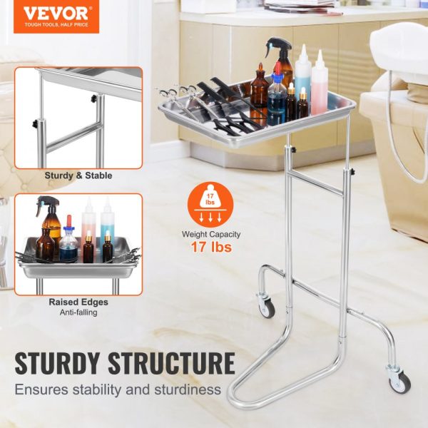 Stainless Steel Lab Cart with Single Tray 2 Silent Wheels Medical Cart for Lab Clinic Hospital - Image 2