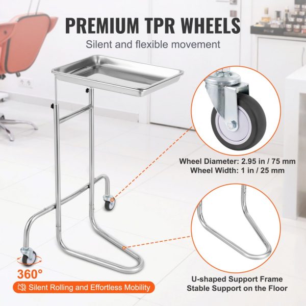 Stainless Steel Lab Cart with Single Tray 2 Silent Wheels Medical Cart for Lab Clinic Hospital - Image 4