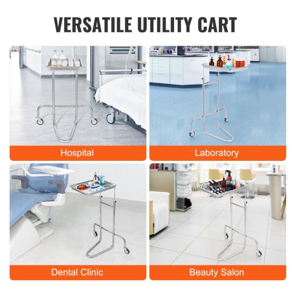 Stainless Steel Lab Cart with Single Tray 2 Silent Wheels Medical Cart for Lab Clinic Hospital - Image 6