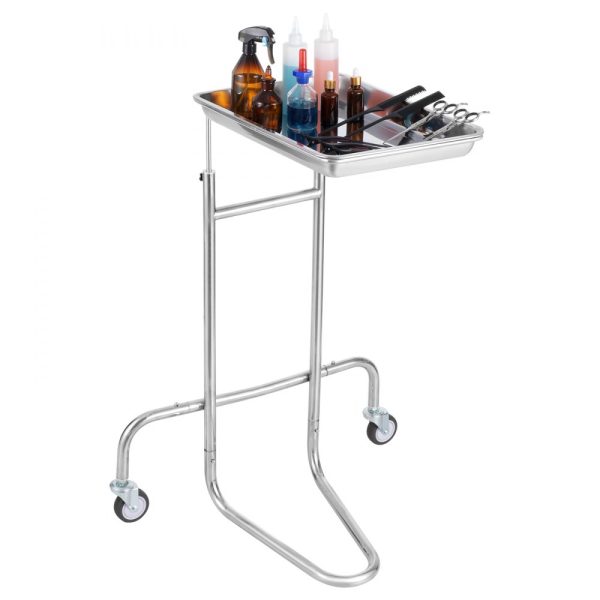Stainless Steel Lab Cart with Single Tray 2 Silent Wheels Medical Cart for Lab Clinic Hospital