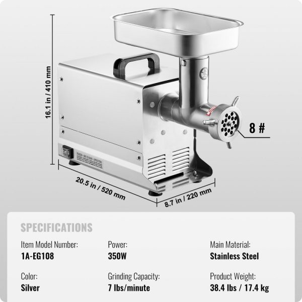 Commercial Electric Meat Grinder 7 Lbs/Min Sausage Stuffer Maker Kitchen - Image 7