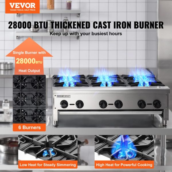 Commercial Gas Range Stove 6 Burners Countertop Cooking Hot Plate Kitchen - Image 2
