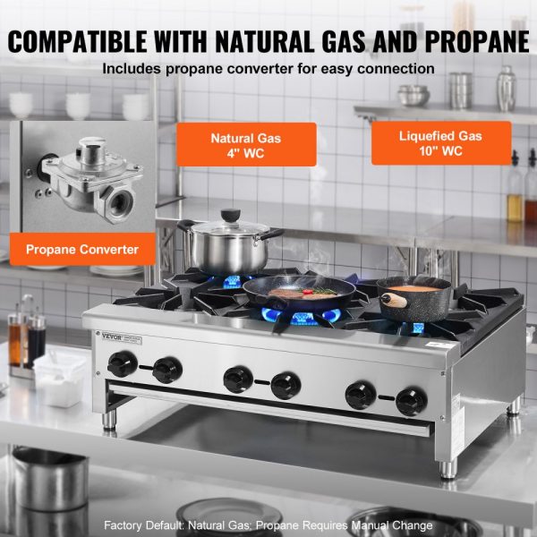 Commercial Gas Range Stove 6 Burners Countertop Cooking Hot Plate Kitchen - Image 3