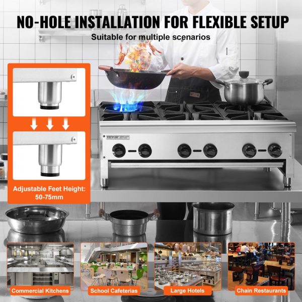 Commercial Gas Range Stove 6 Burners Countertop Cooking Hot Plate Kitchen - Image 6