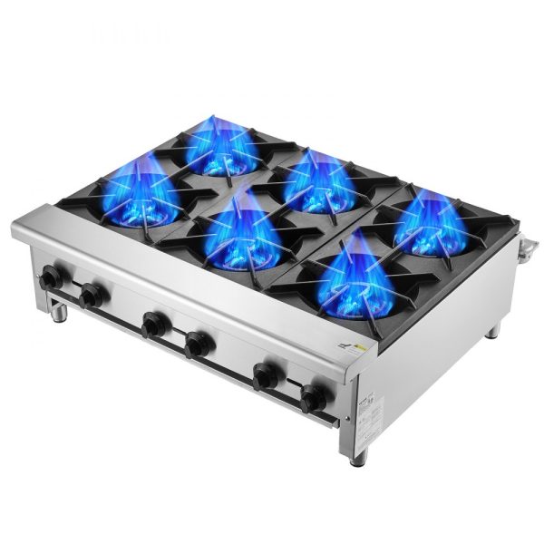 Commercial Gas Range Stove 6 Burners Countertop Cooking Hot Plate Kitchen