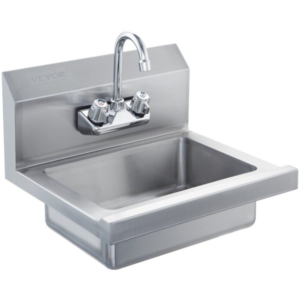 Commercial Sink with Faucet - NSF Certified Stainless Steel Hand Washing Basin, Wall-Mounted, 17x12.8-inch for Restaurants, Kitchens, Bars, Garages & Homes