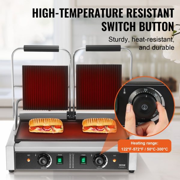 Commercial Panini Press Grill Electric Sandwich Maker Griddle Plate 19"x9" - Image 5